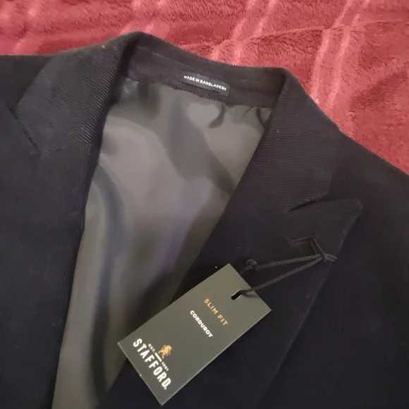 Stafford Classic Corduroy Navy Blazer - Picture 8 of 16